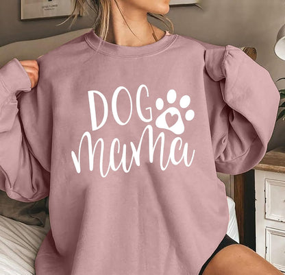Dog Mom Sweatshirt Women Dog Mama Graphic Shirt Cute Paw Shirts Puppy Lover Pullover Casual Long Sleeve Tee Tops