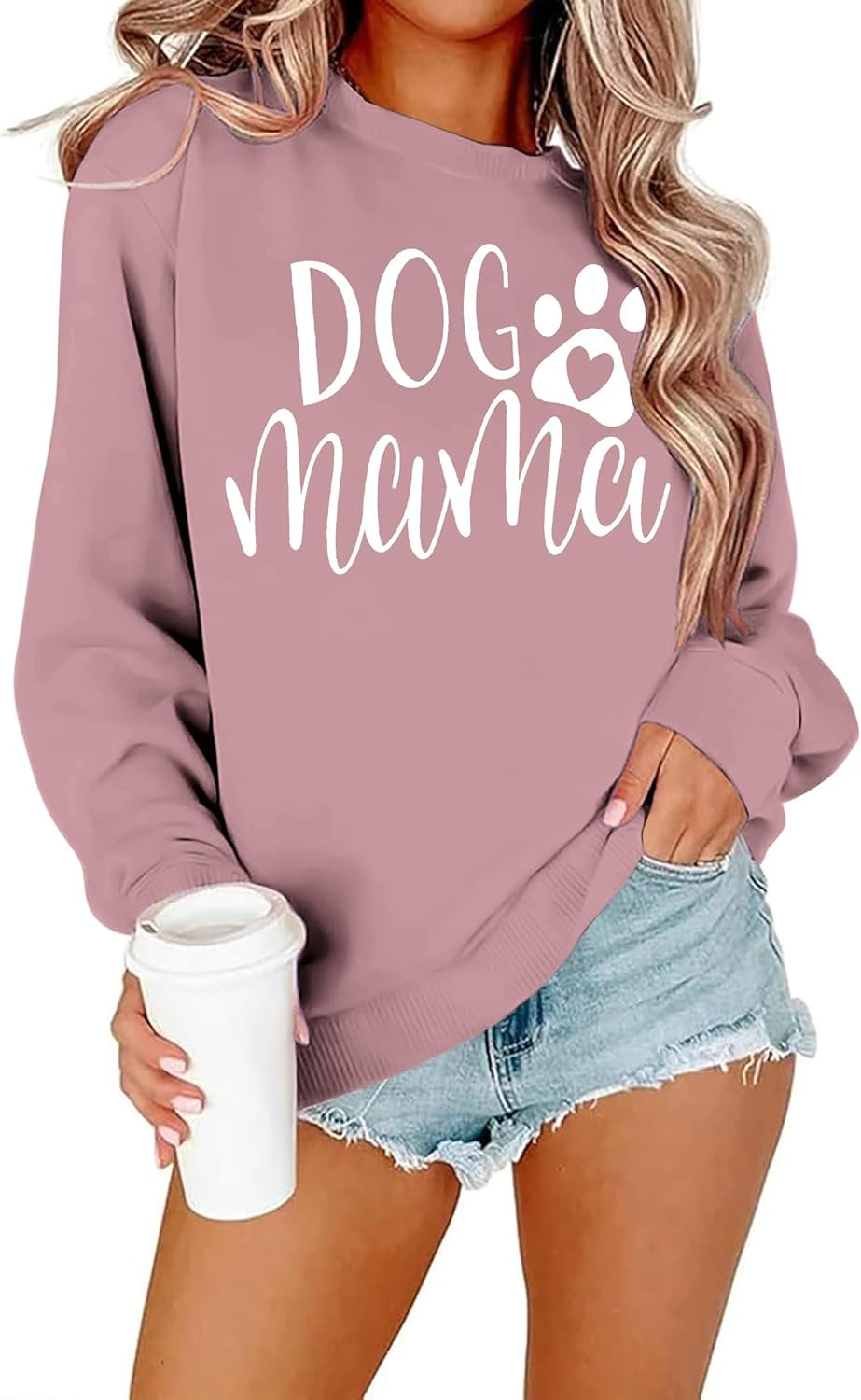 Dog Mom Sweatshirt Women Dog Mama Graphic Shirt Cute Paw Shirts Puppy Lover Pullover Casual Long Sleeve Tee Tops